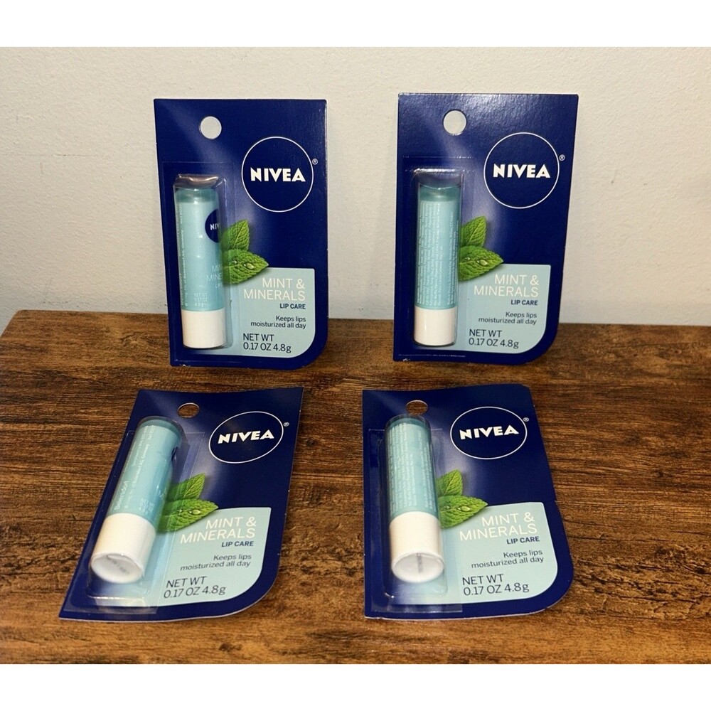 4 Packs, Nivea Mint & Mineral Refreshing Lip Care Shea & Peppermint Extract